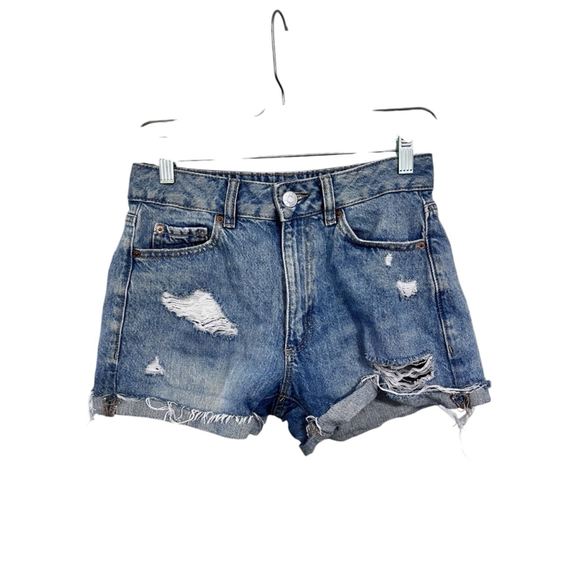 Garage Denim Mom Jean Shorts Size 25 Distressed Casual Summer Blue Zip Vacation - Picture 1 of 5